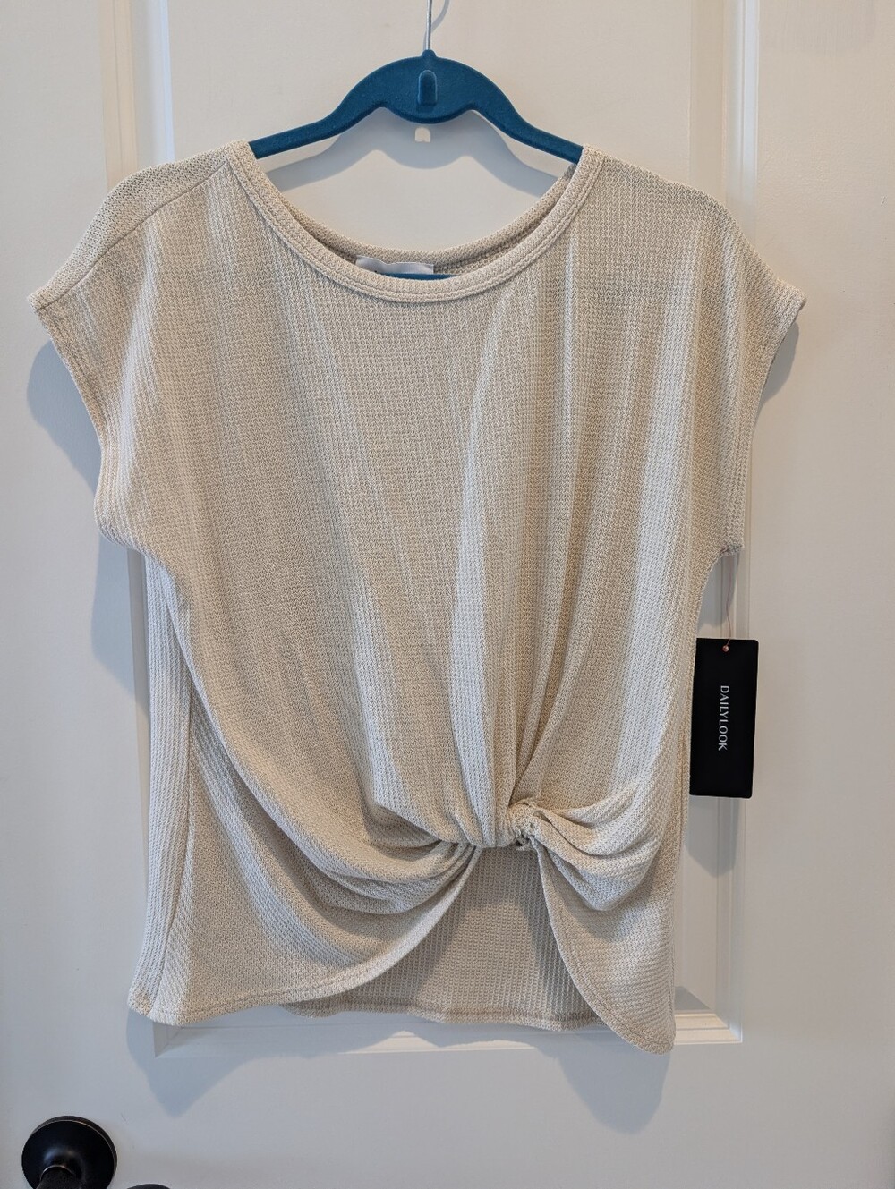Cream Twist-Front Knit Top - Women's